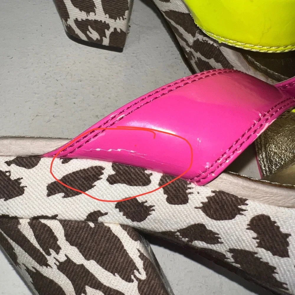 Beverly‎ Feldman Vintage Y2K Maximalist Neon Animal Print Platform Sandals Mules